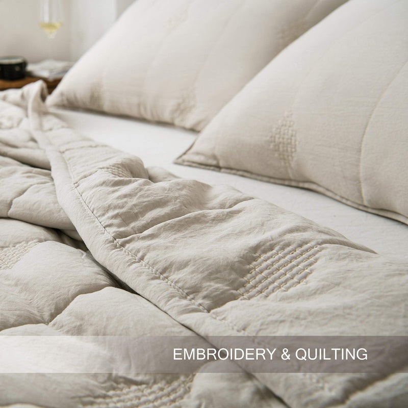 ANNA.Z HOME Queen Quilt Bedding Set â€“ Light Weight, Breathable, Ultra-Soft, Allover Geometric Diamond Stitched Embroidery, Beige Queen Bedding Quilt Set for All Seasons. (Feather Gray, Queen Set) - Image 5
